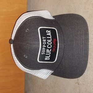 Troll Clothing Co. Stitched Patch Support Blue Collar Trucker Mesh Snapback Hat